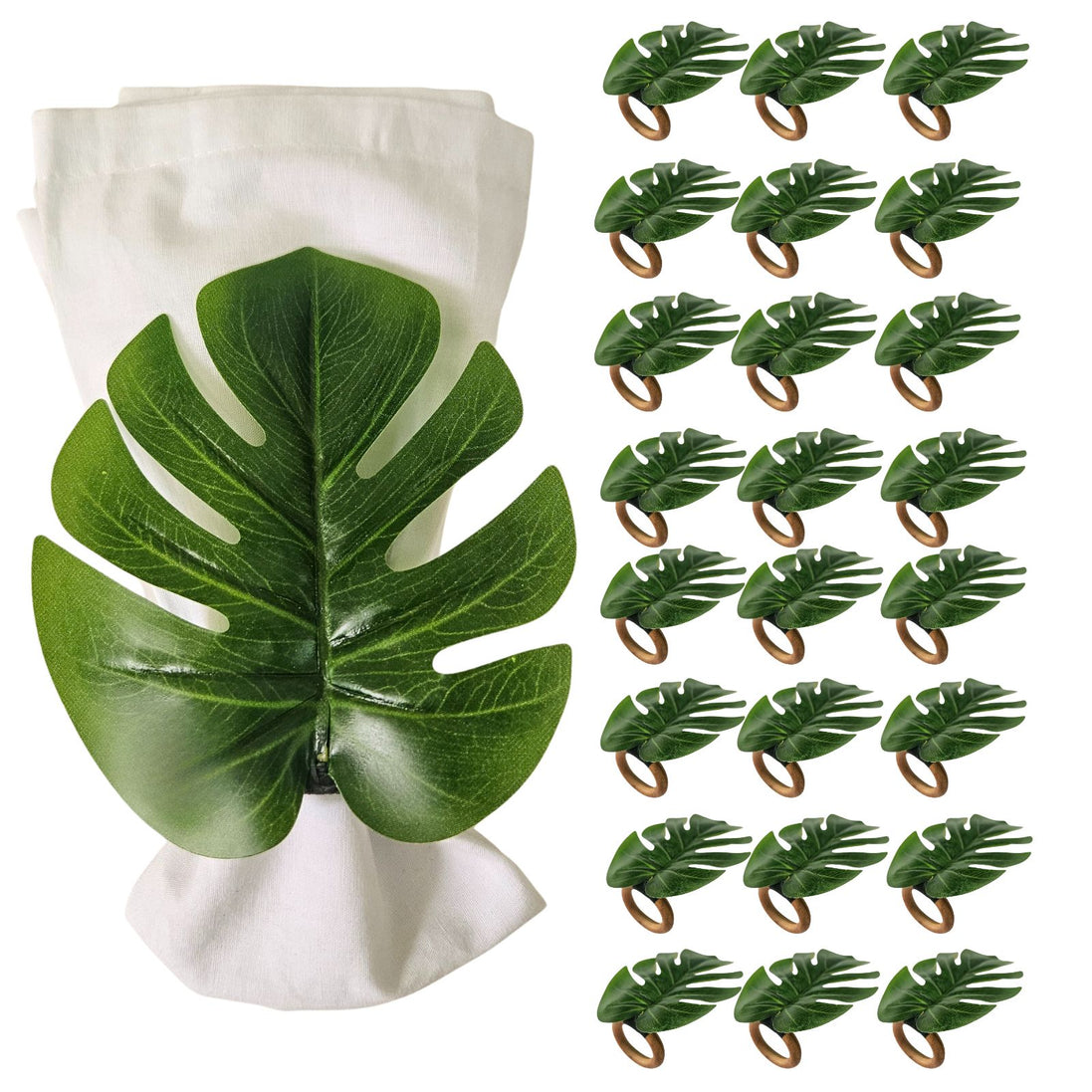 Charlo's Conjunto 8 Anéis de Guardanapo Tropicais Ecológicos Folha de Monstera Verde para Decoração de Mesa de Jantar