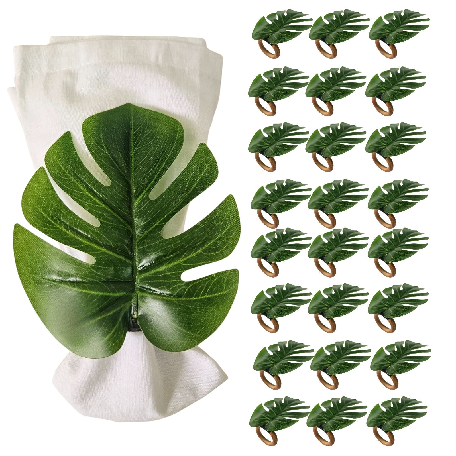 Charlo's Conjunto 8 Anéis de Guardanapo Tropicais Ecológicos Folha de Monstera Verde para Decoração de Mesa de Jantar