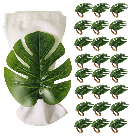 Charlo's Conjunto 8 Anéis de Guardanapo Tropicais Ecológicos Folha de Monstera Verde para Decoração de Mesa de Jantar