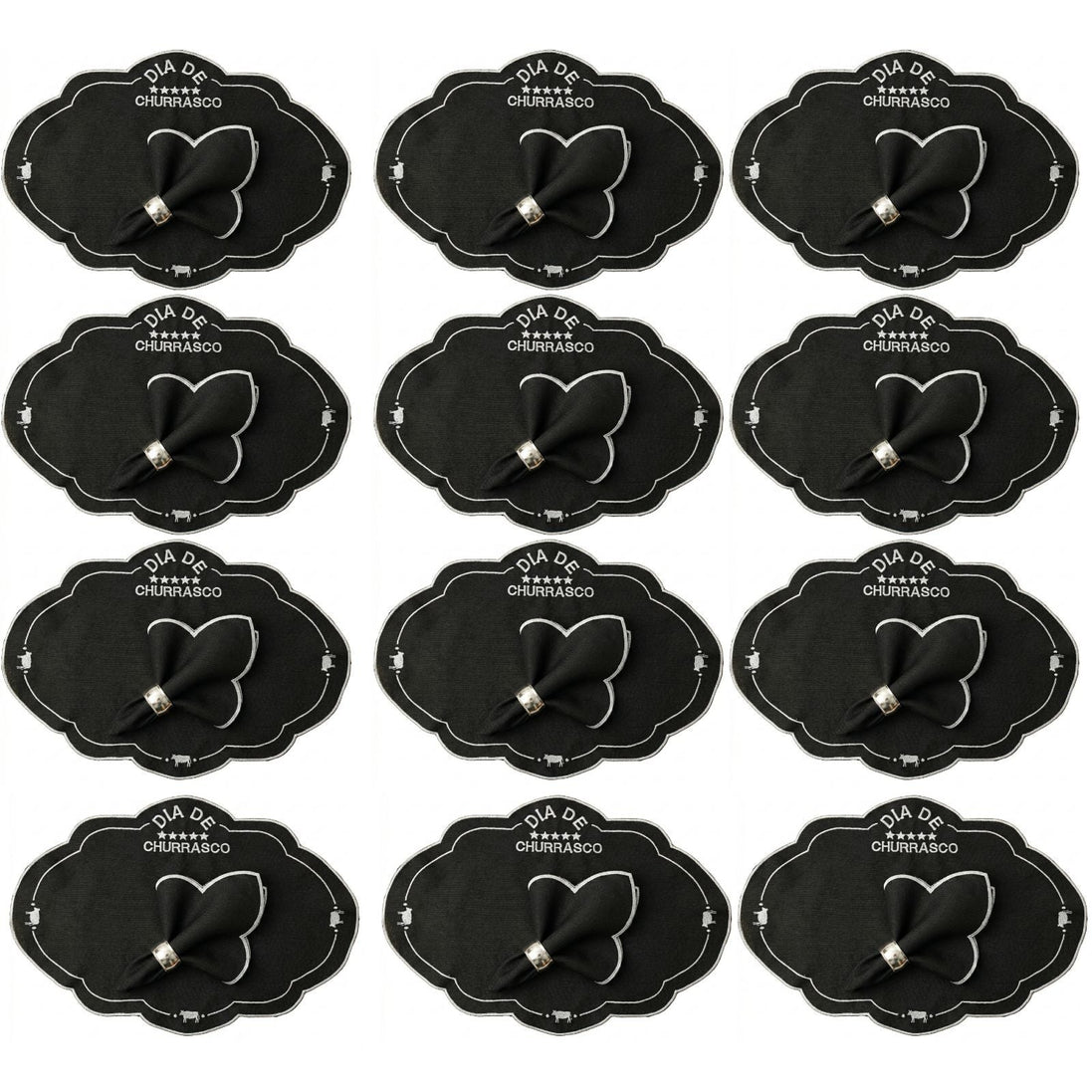 24-Piece BBQ Placemat & Napkin Set for 12 – Embroidered Grill Table Decor 19.7 x 13.8 in
