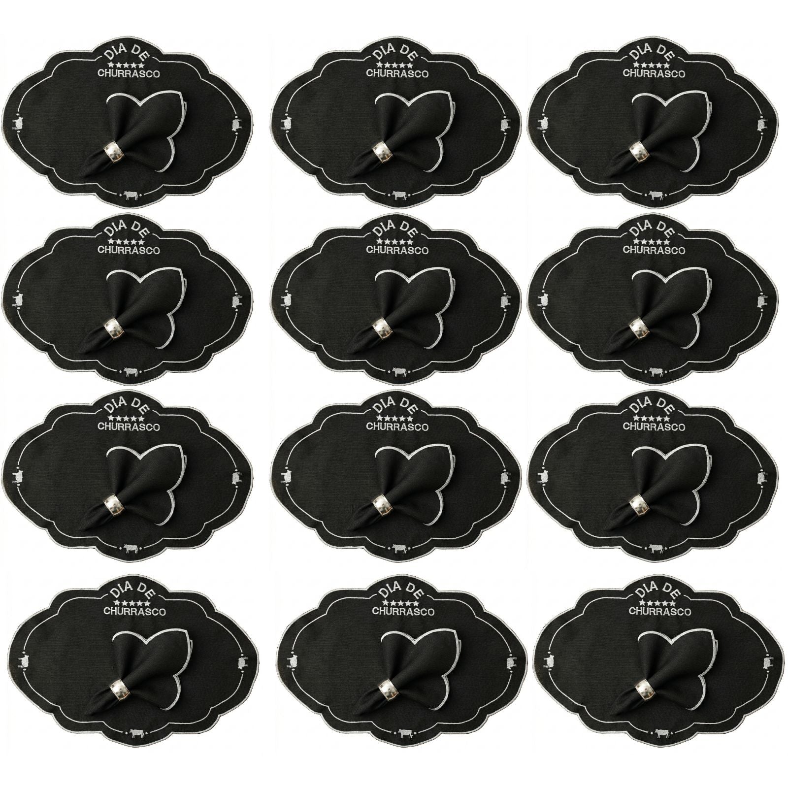 24-Piece BBQ Placemat & Napkin Set for 12 – Embroidered Grill Table Decor 19.7 x 13.8 in