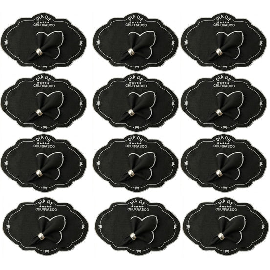24-Piece BBQ Placemat & Napkin Set for 12 – Embroidered Grill Table Decor 19.7 x 13.8 in