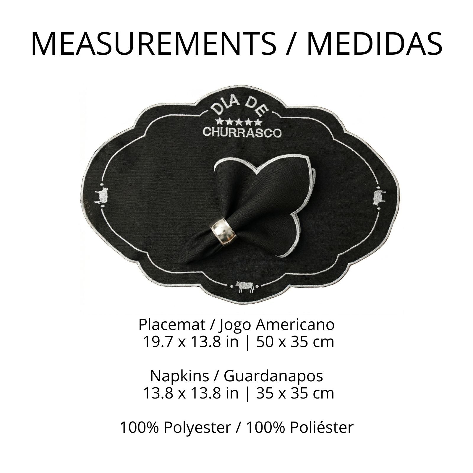 24-Piece BBQ Placemat & Napkin Set for 12 – Embroidered Grill Table Decor 19.7 x 13.8 in