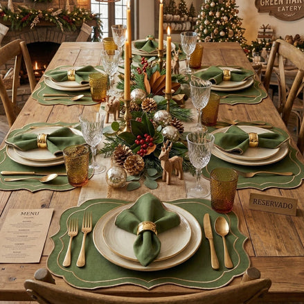 24-Piece Scottish Plaid Placemat & Napkin Set for 12 – Embroidered Table Decor 19.7 x 13.8 in