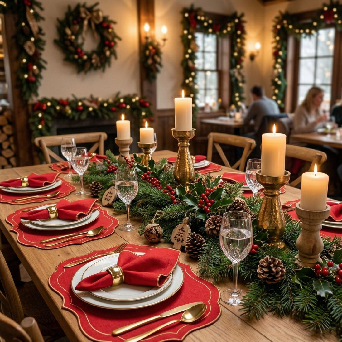 24-Piece Scottish Plaid Placemat & Napkin Set for 12 – Embroidered Table Decor 19.7 x 13.8 in