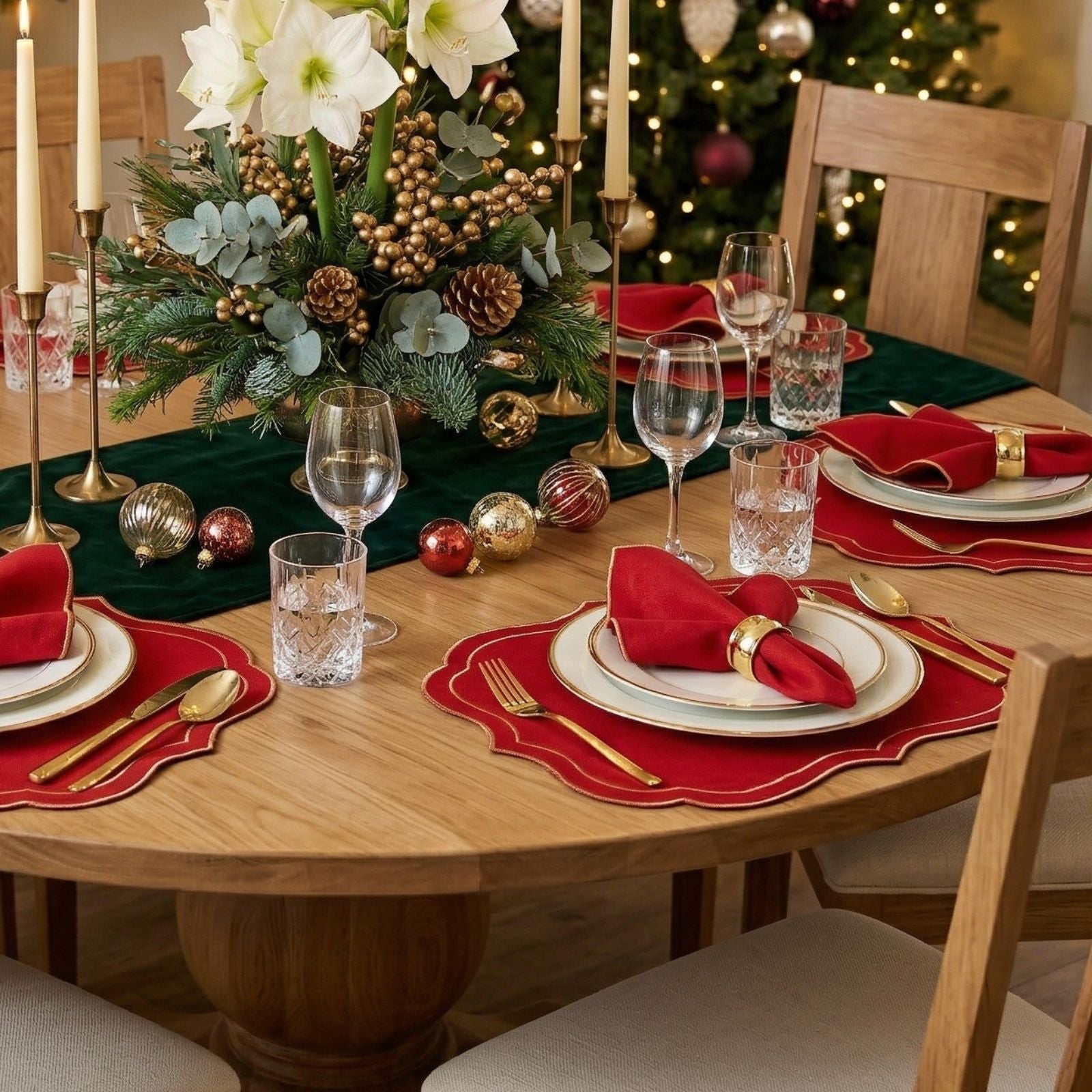 24-Piece Scottish Plaid Placemat & Napkin Set for 12 – Embroidered Table Decor 19.7 x 13.8 in