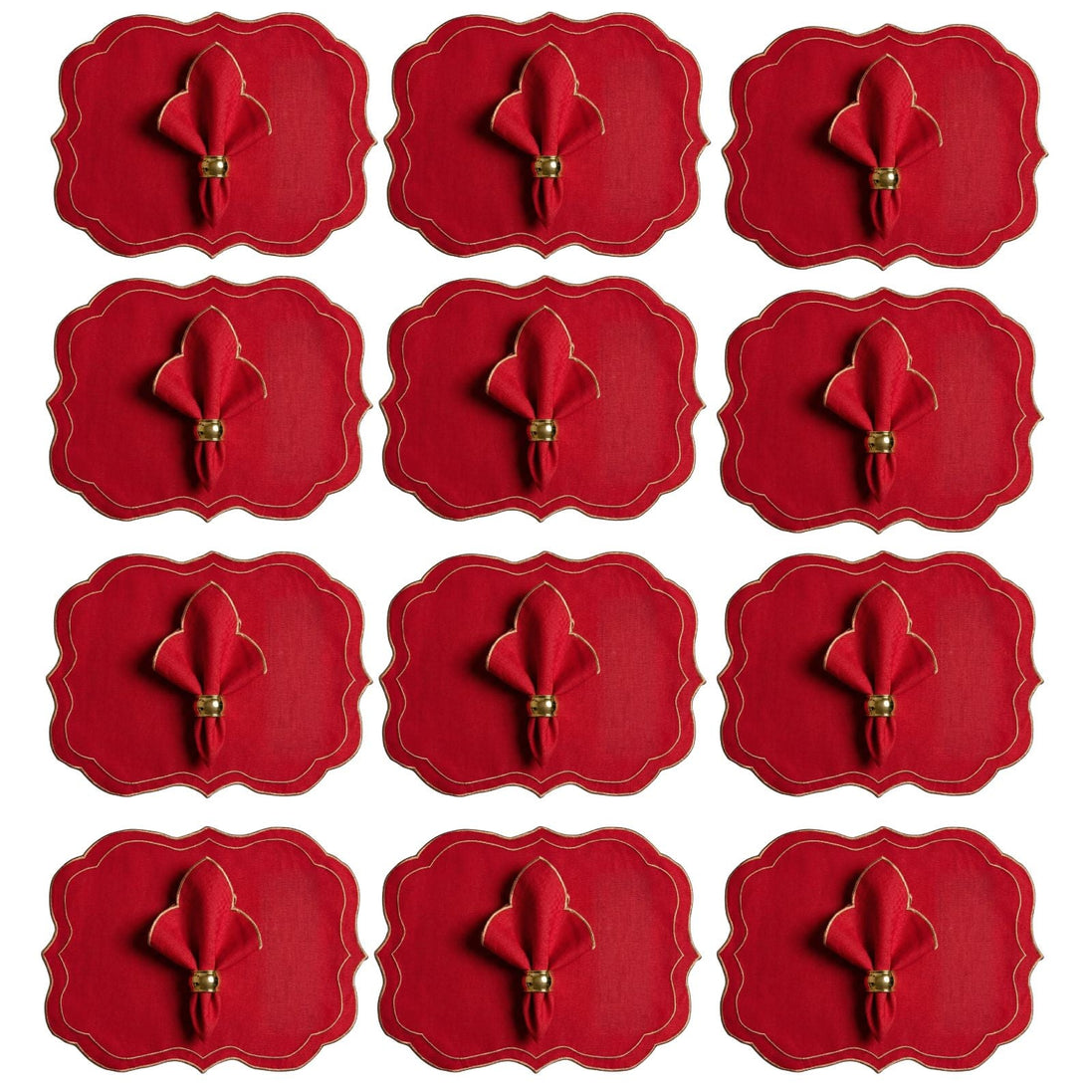 24-Piece Scottish Plaid Placemat & Napkin Set for 12 – Embroidered Table Decor 19.7 x 13.8 in