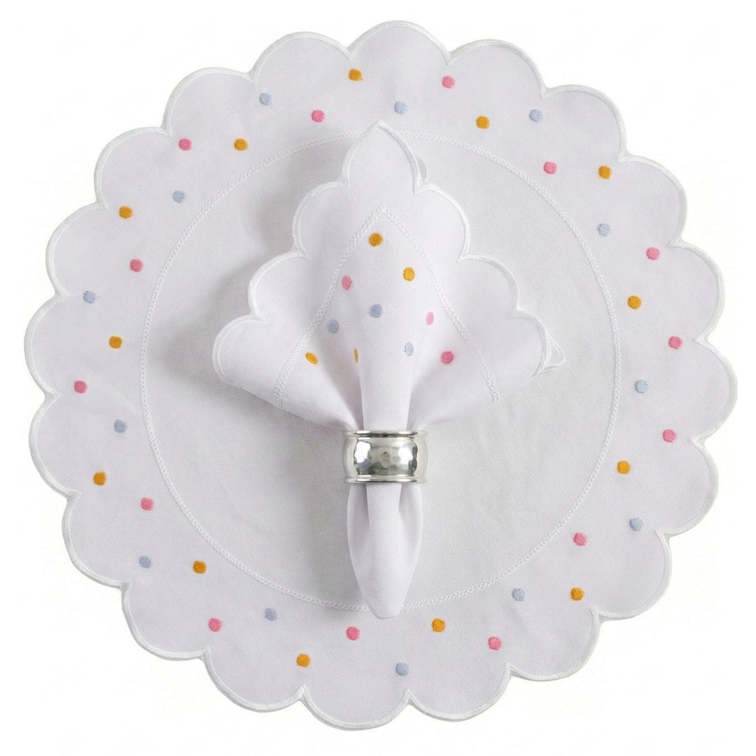 24-Piece White Placemat & Napkin Set for 12 – Embroidered Polka Dot Table Decor 19.7 x 13.8 in