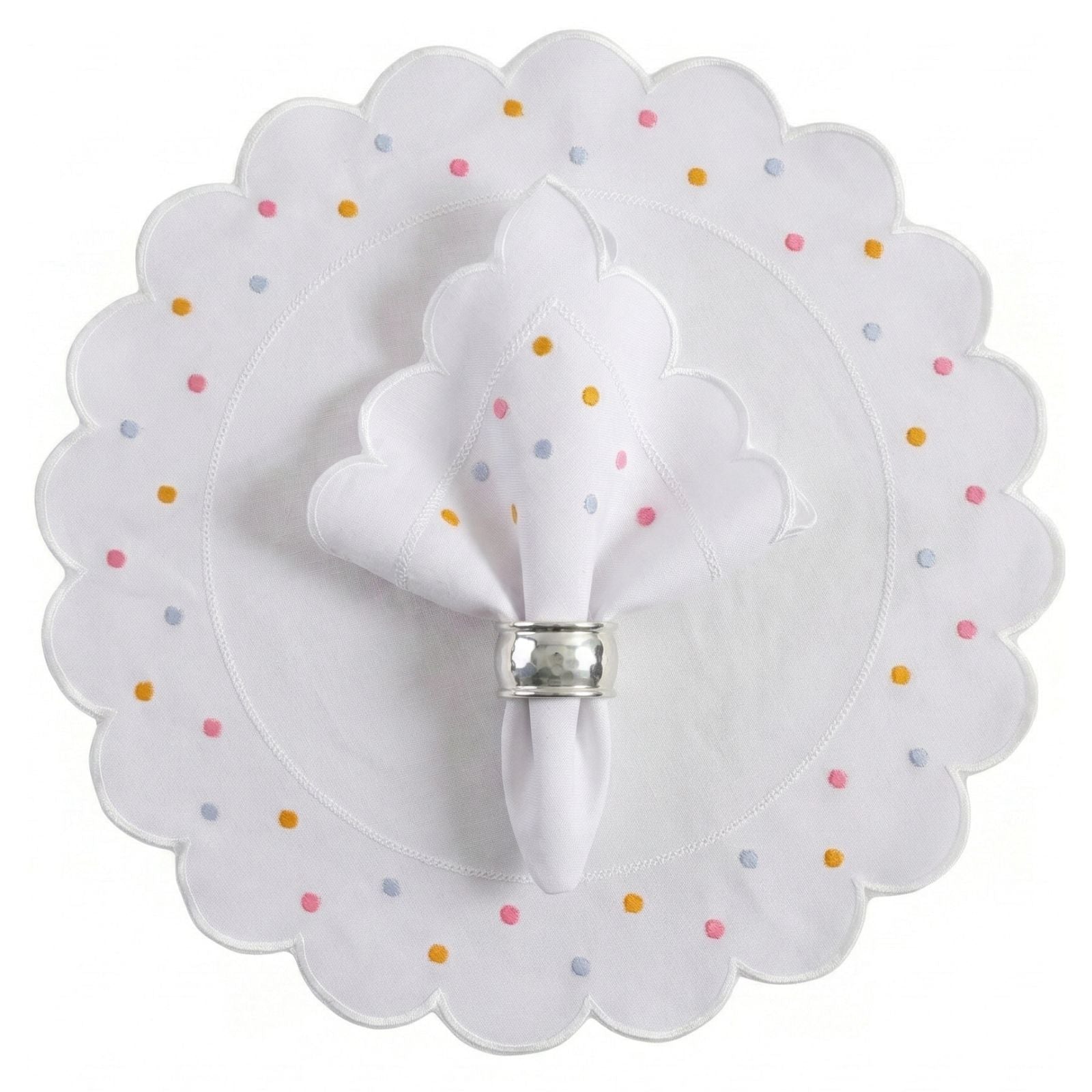 12-Piece White Placemat & Napkin Set for 6 – Embroidered Polka Dot Table Decor 19.7 x 13.8 in