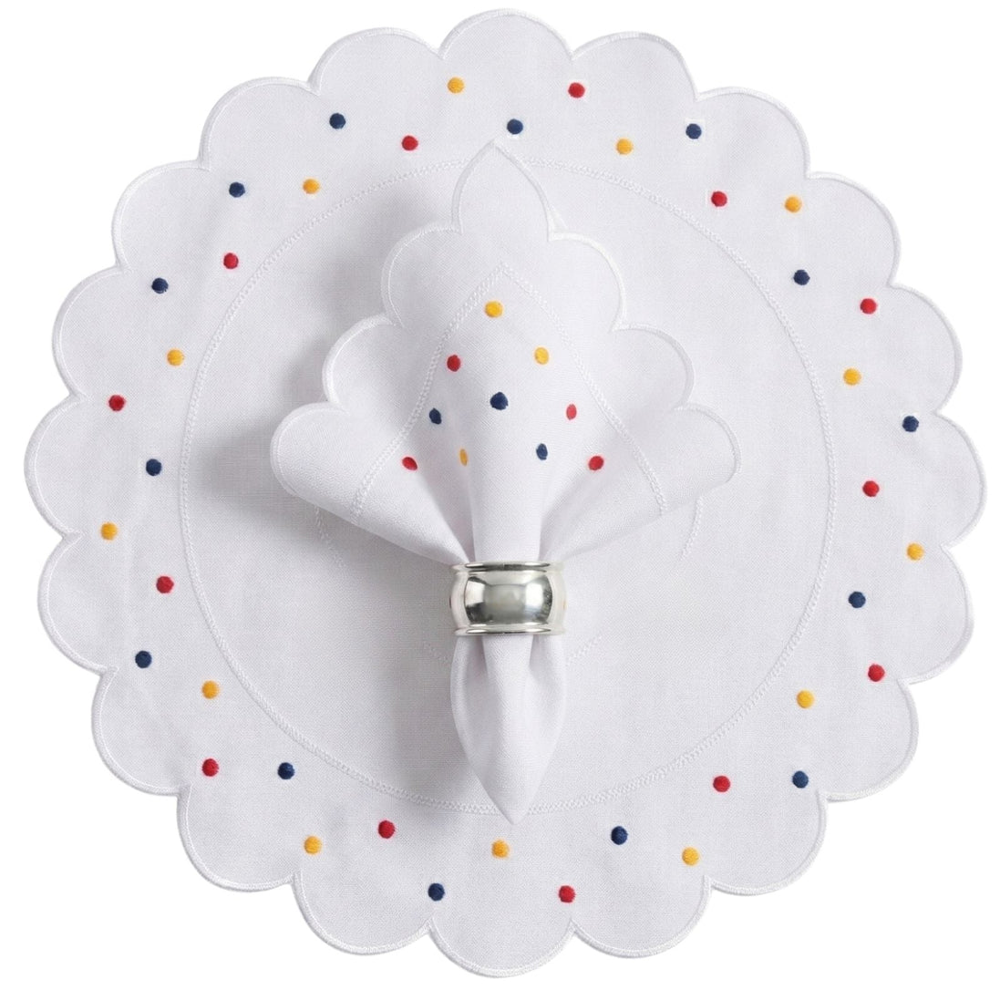 12-Piece White Placemat & Napkin Set for 6 – Embroidered Polka Dot Table Decor 19.7 x 13.8 in