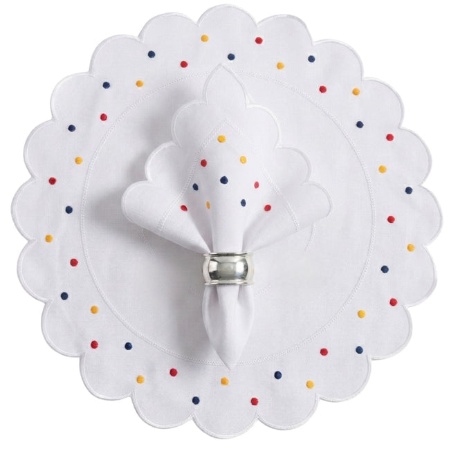 12-Piece White Placemat & Napkin Set for 6 – Embroidered Polka Dot Table Decor 19.7 x 13.8 in
