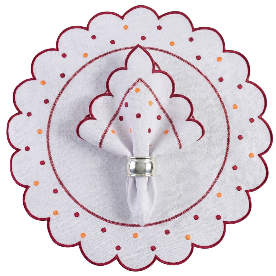 24-Piece White Placemat & Napkin Set for 12 – Embroidered Polka Dot Table Decor 19.7 x 13.8 in