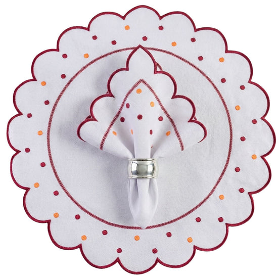 12-Piece White Placemat & Napkin Set for 6 – Embroidered Polka Dot Table Decor 19.7 x 13.8 in