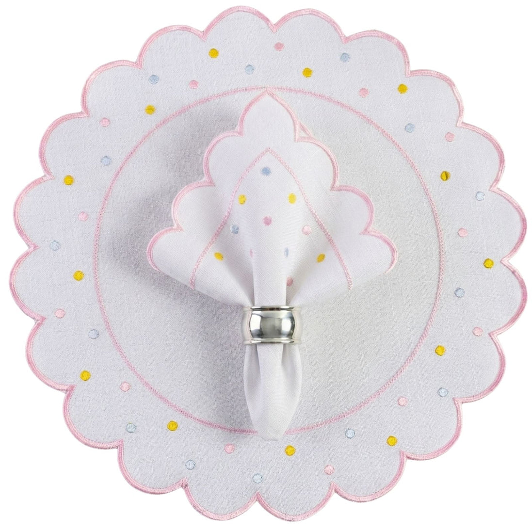 24-Piece White Placemat & Napkin Set for 12 – Embroidered Polka Dot Table Decor 19.7 x 13.8 in