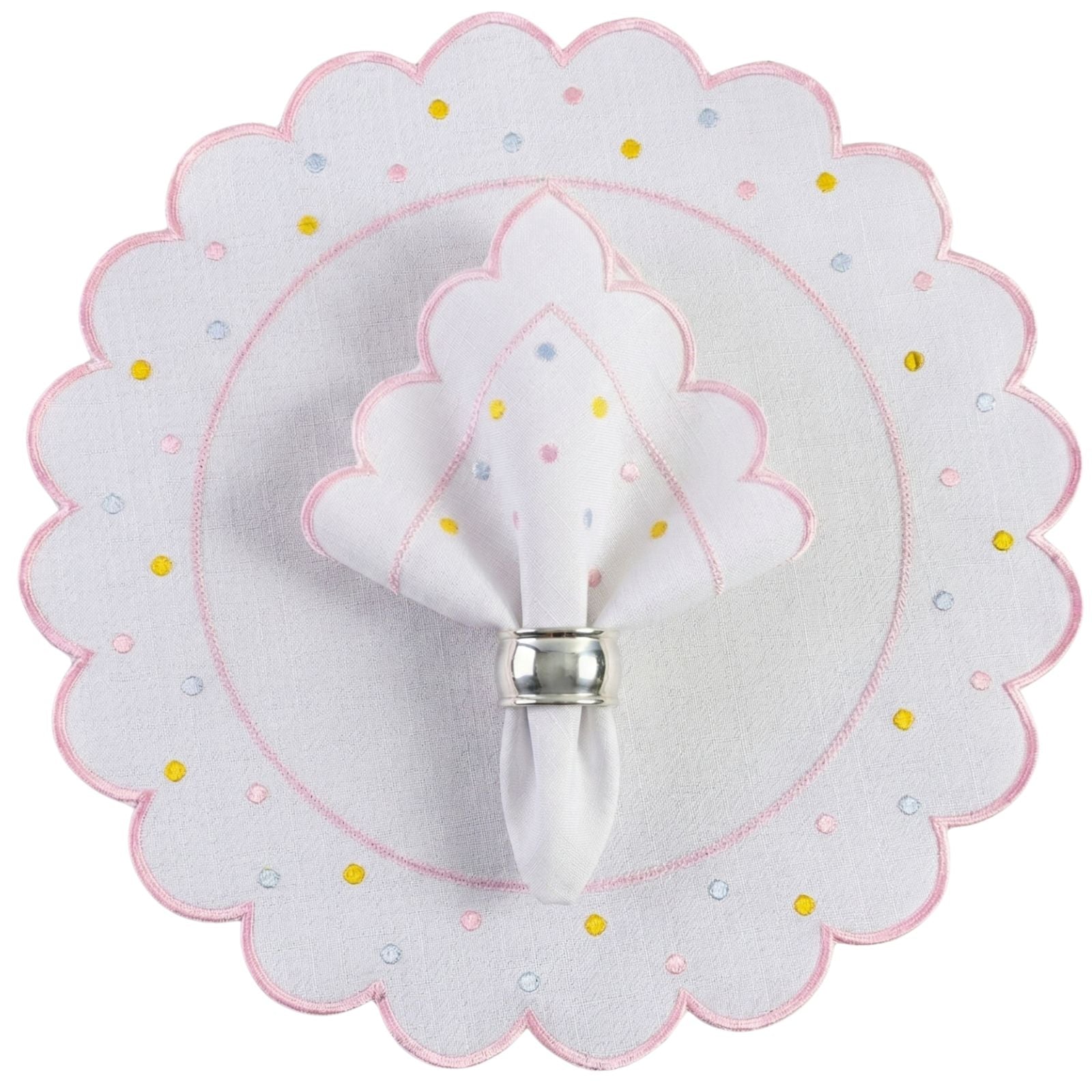 24-Piece White Placemat & Napkin Set for 12 – Embroidered Polka Dot Table Decor 19.7 x 13.8 in