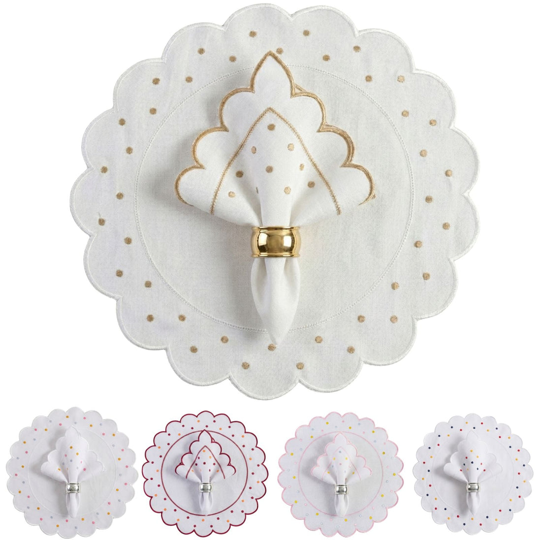 24-Piece White Placemat & Napkin Set for 12 – Embroidered Polka Dot Table Decor 19.7 x 13.8 in