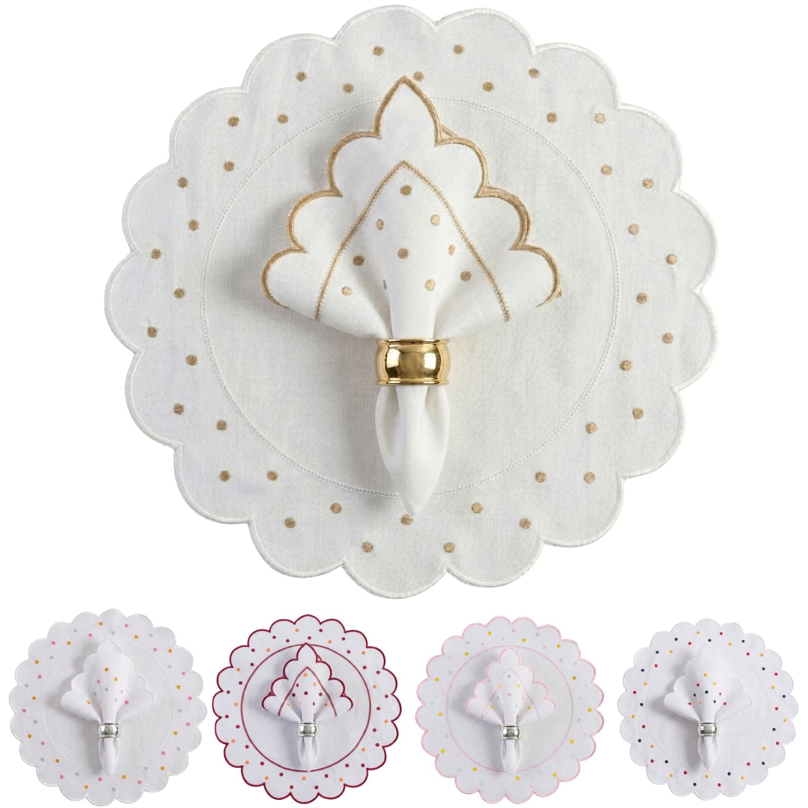 24-Piece White Placemat & Napkin Set for 12 – Embroidered Polka Dot Table Decor 19.7 x 13.8 in