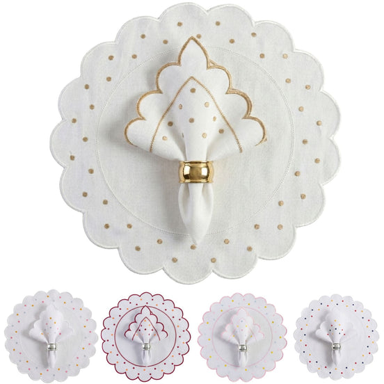 24-Piece White Placemat & Napkin Set for 12 – Embroidered Polka Dot Table Decor 19.7 x 13.8 in
