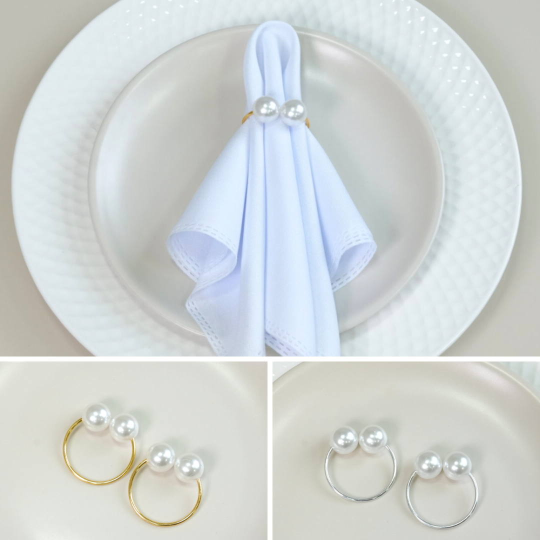 Set of 6 Pearl Napkin Rings – Double Pearl Design 1.6 x 1.2 in Elegant Table Decor