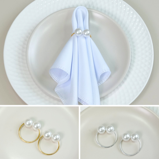 Set of 6 Pearl Napkin Rings – Double Pearl Design 1.6 x 1.2 in Elegant Table Decor