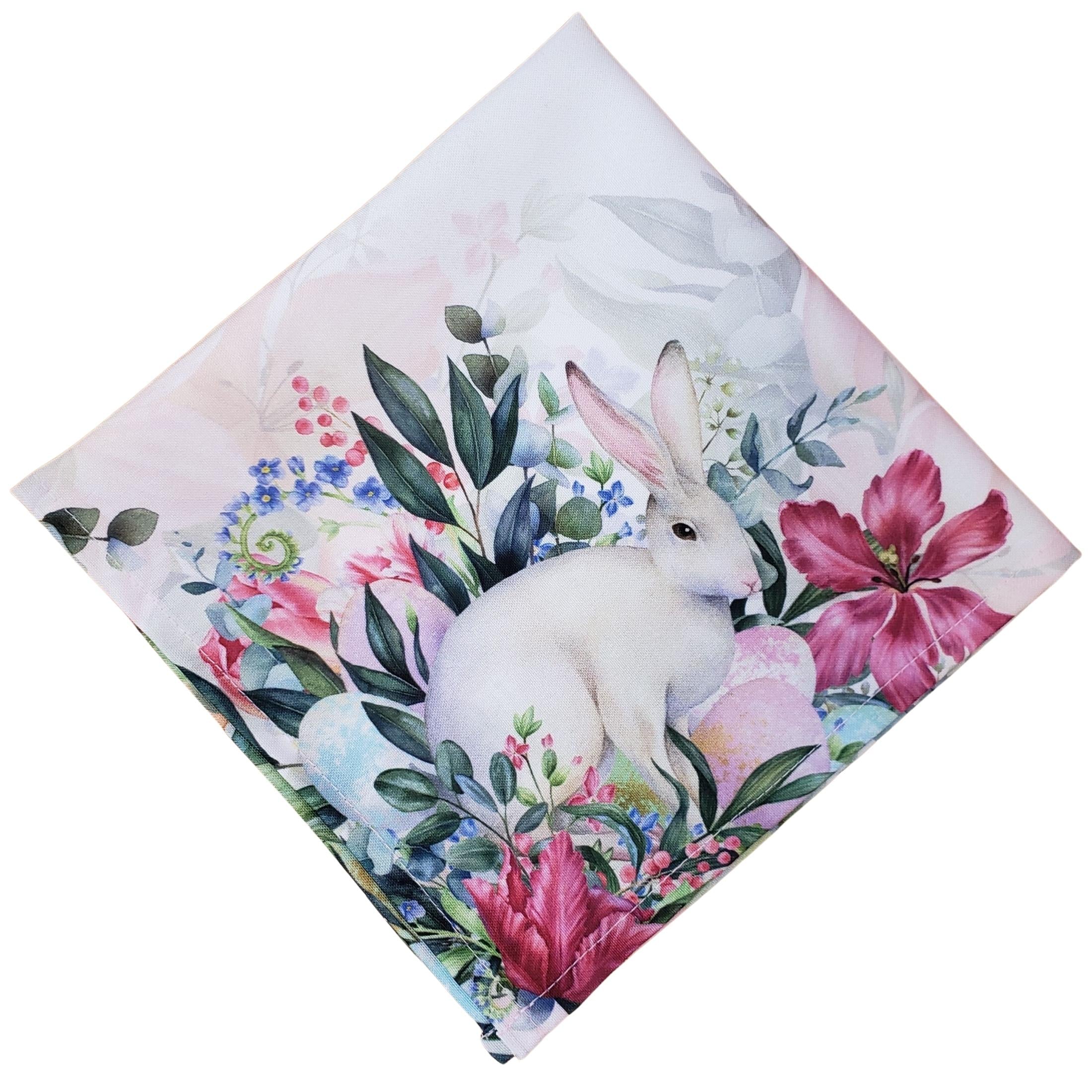Charlo's Easter Synthetic Cloth Napkins Bunny and Birds Reusable Durable 16