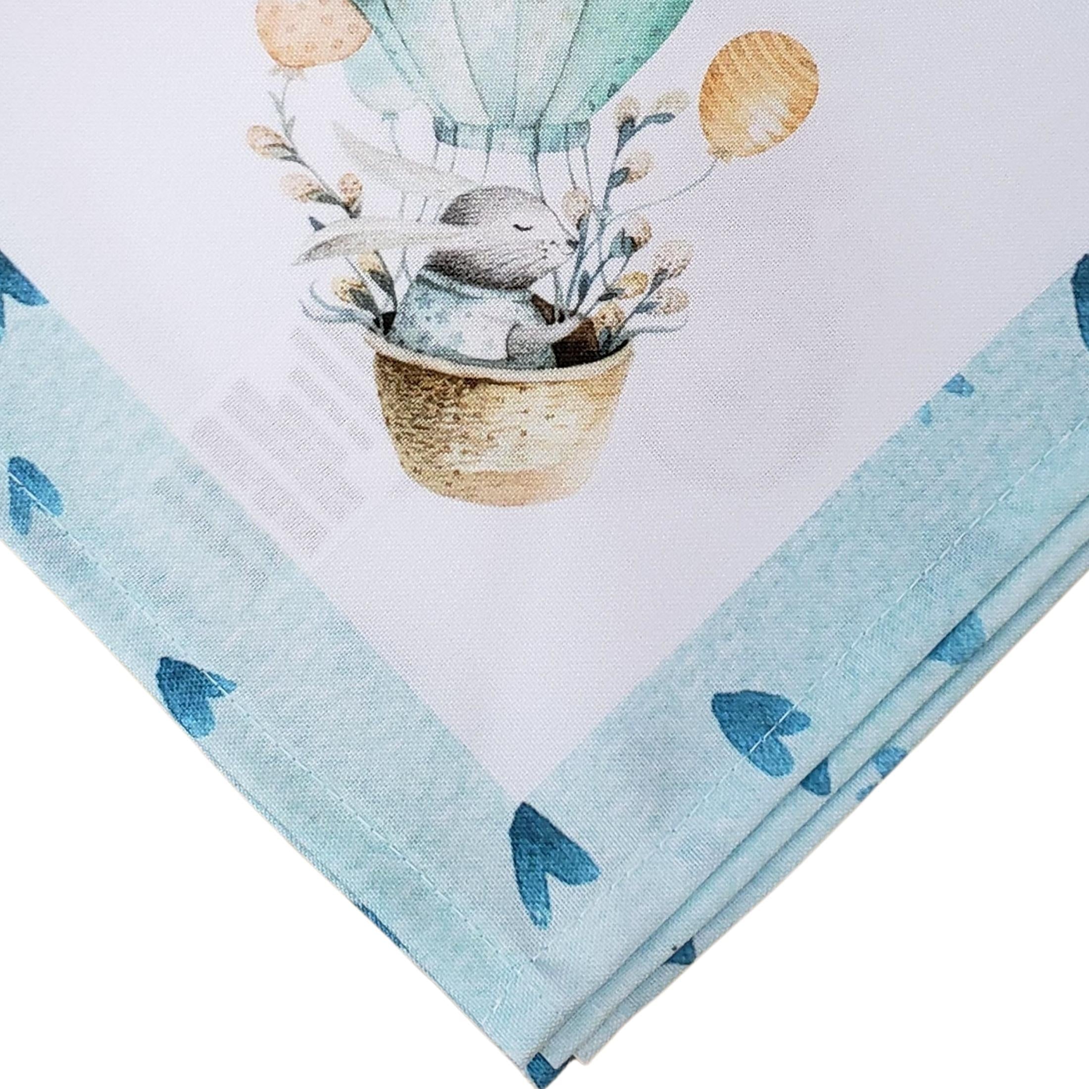 Charlo's Easter Synthetic Cloth Napkins Bunny Blue Balloons Reusable Durable 16