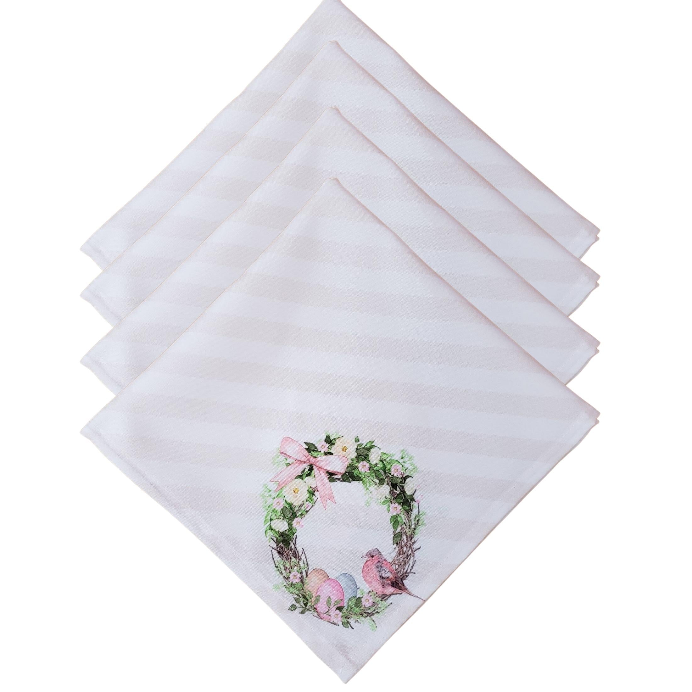 Guardanapos de Tecido Sintético de Páscoa da Charlo Pássaro Coelho Rosa Xadrez Reutilizáveis 40,6 x 40,6 cm
