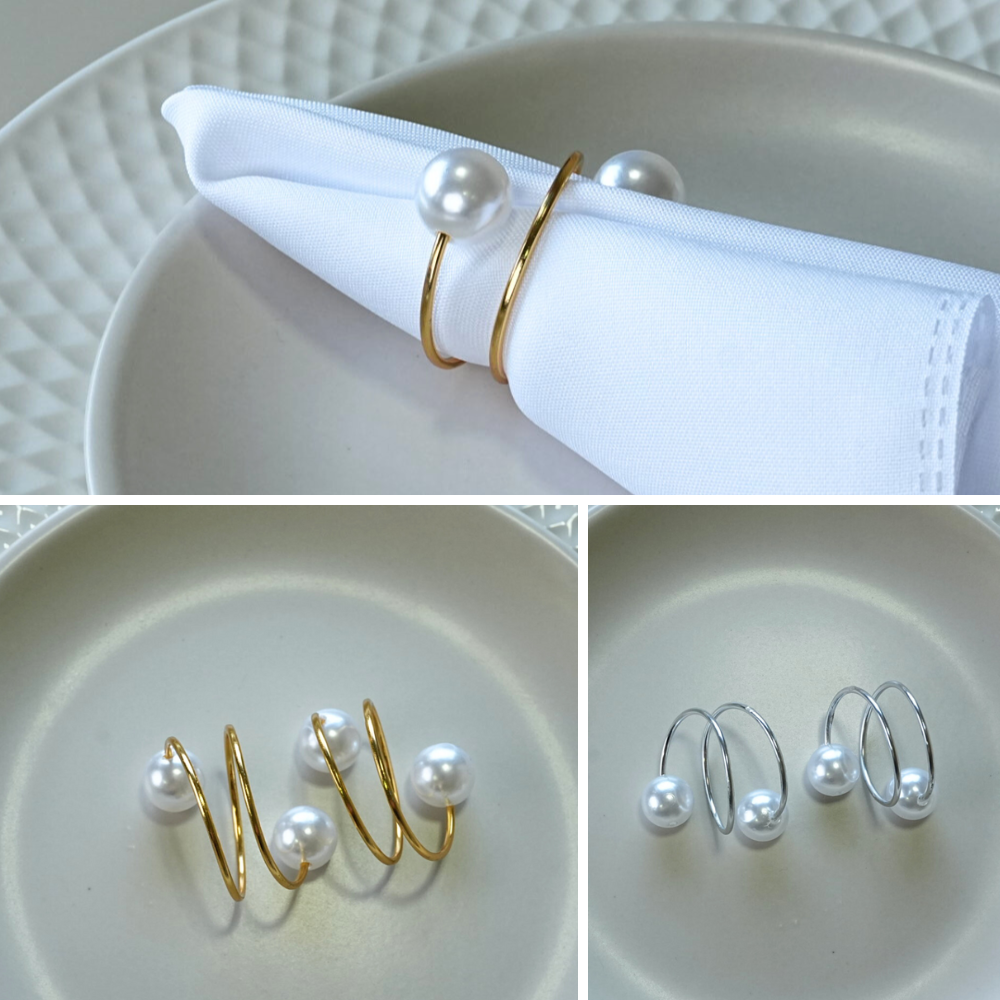 Set of 4 Double Wrap Pearl Napkin Rings – 1.8 x 1.8 in Elegant Table Decor