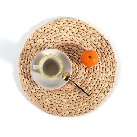 Set of 1 Straw Woven Placemats for Dining Table Wicker Natural Round Straw Resistant
