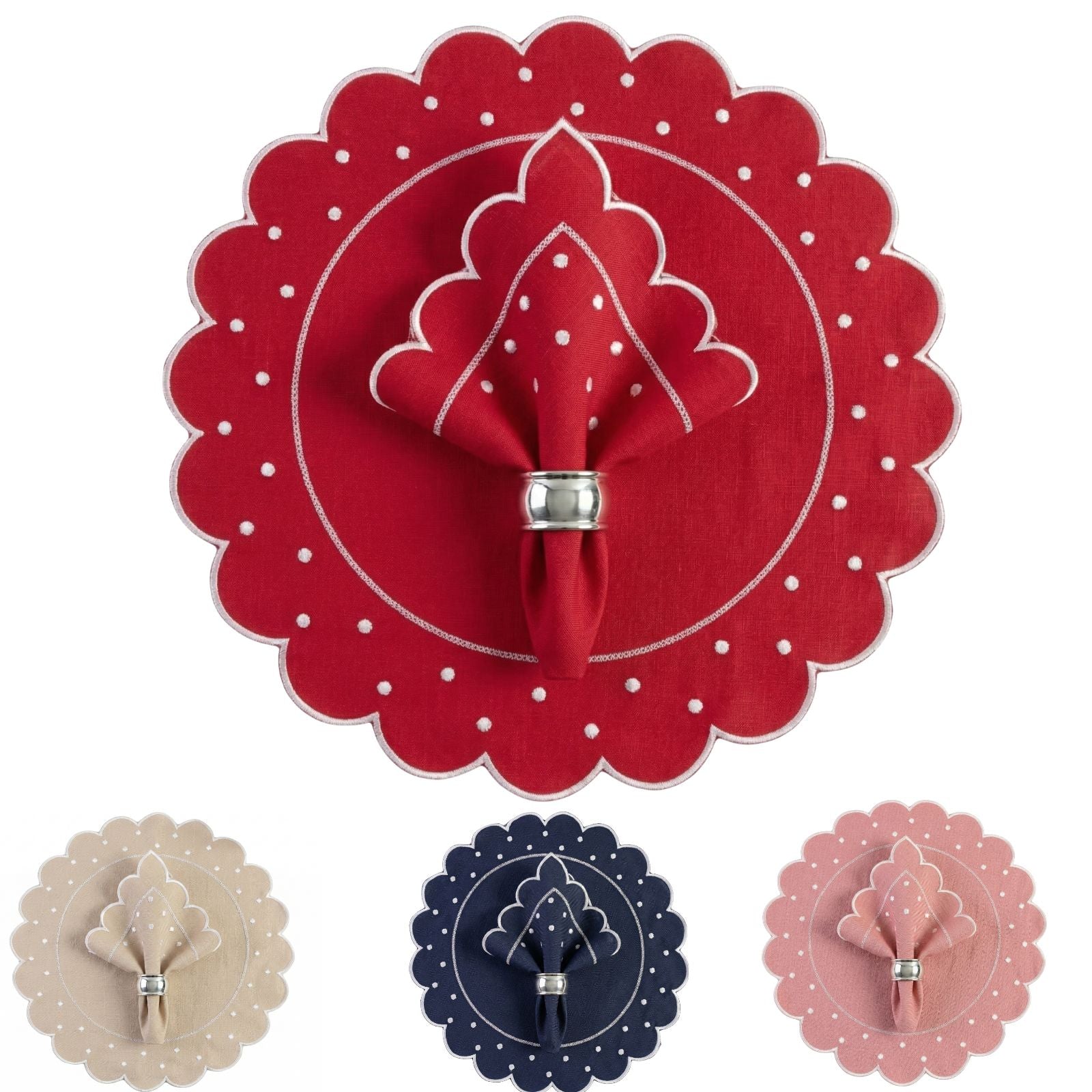 12-Piece Placemat & Napkin Set for 6 – Embroidered Polka Dot Table Decor 19.7 x 13.8 in