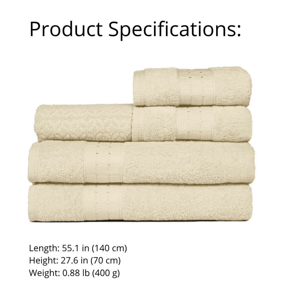 5-Piece Cotton Towel Set White Class – Bath, Hand & Bath Mat 450 GSM Soft Absorbent