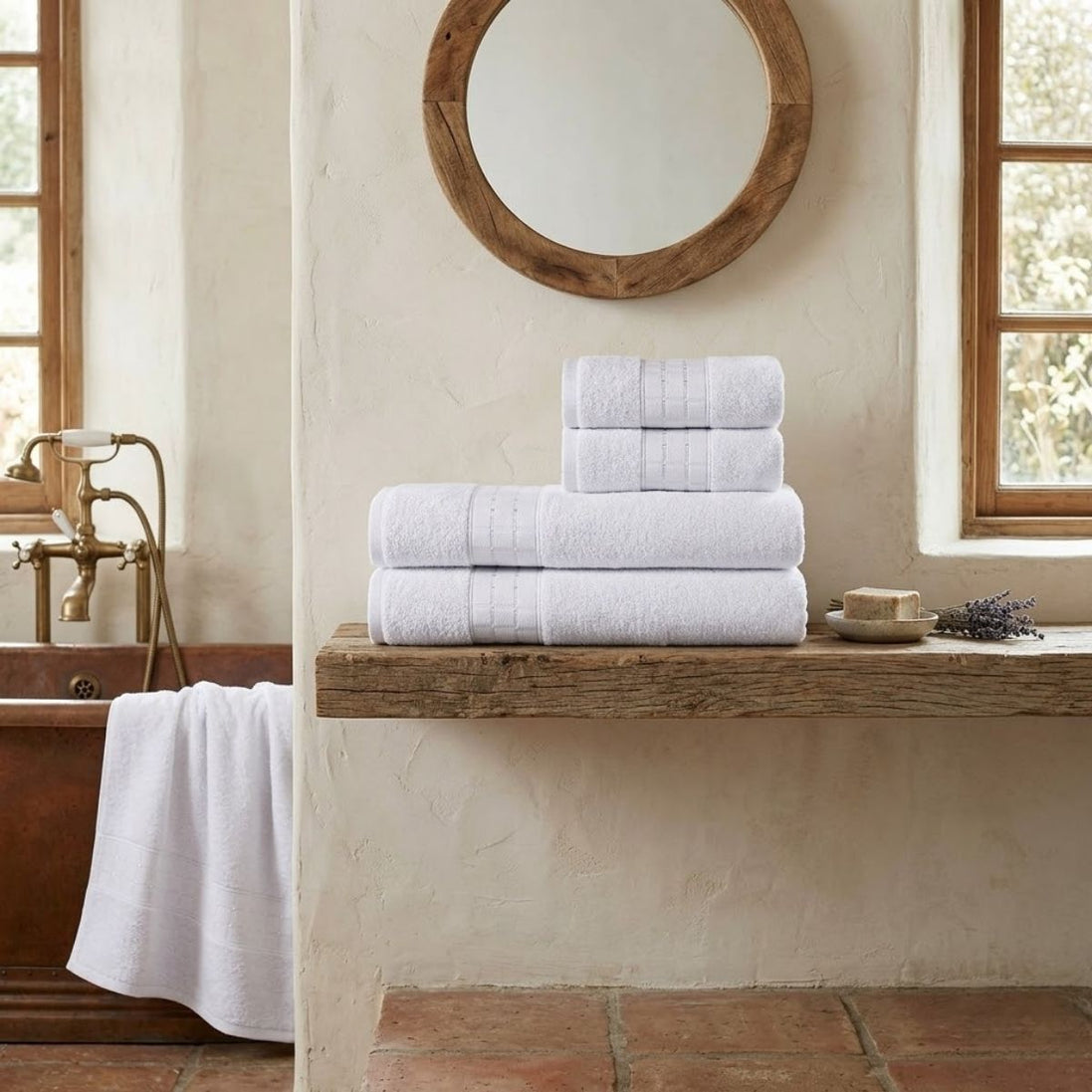 5-Piece Cotton Towel Set White Class – Bath, Hand & Bath Mat 450 GSM Soft Absorbent