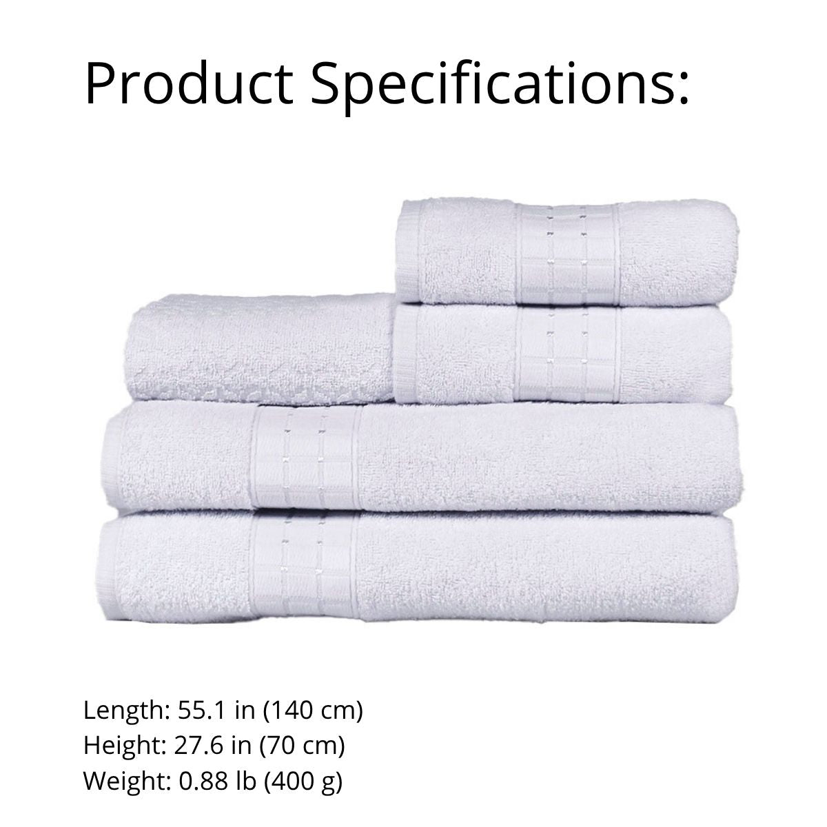 5-Piece Cotton Towel Set White Class – Bath, Hand & Bath Mat 450 GSM Soft Absorbent