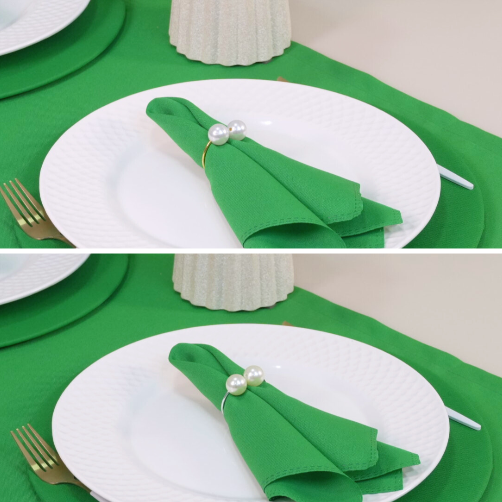 Kit 7 Peças 2 Lugares Mesa Posta Completo (Caminho,Capa Sousplat,Base,Guardanapo,Anel) Basic Pérola Verde