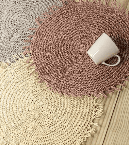 Charlo's Set of 4 Nude Folk Sustainable Rustic Chic Round Placemats 16