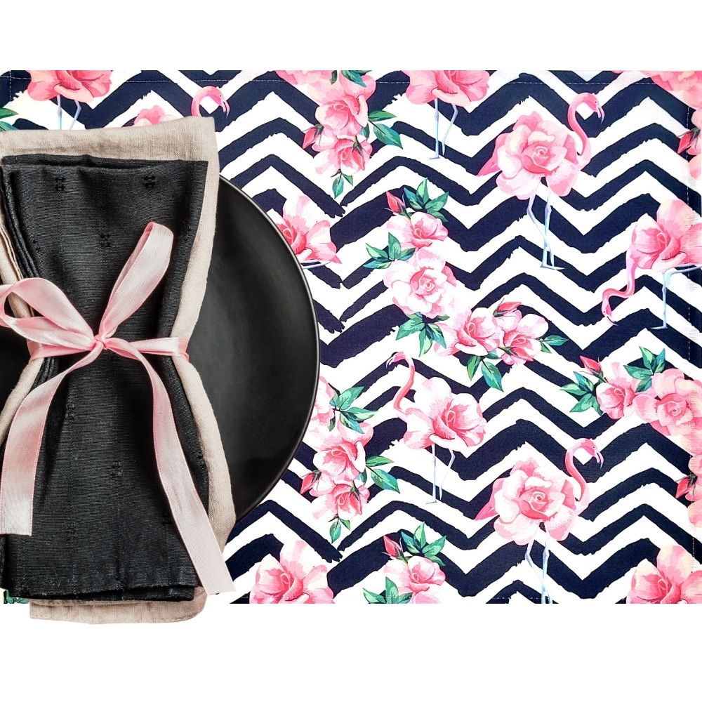 Conjunto de 4 Jogos Americanos Retangulares Impermeáveis Flamingo Doçura 43X33cm