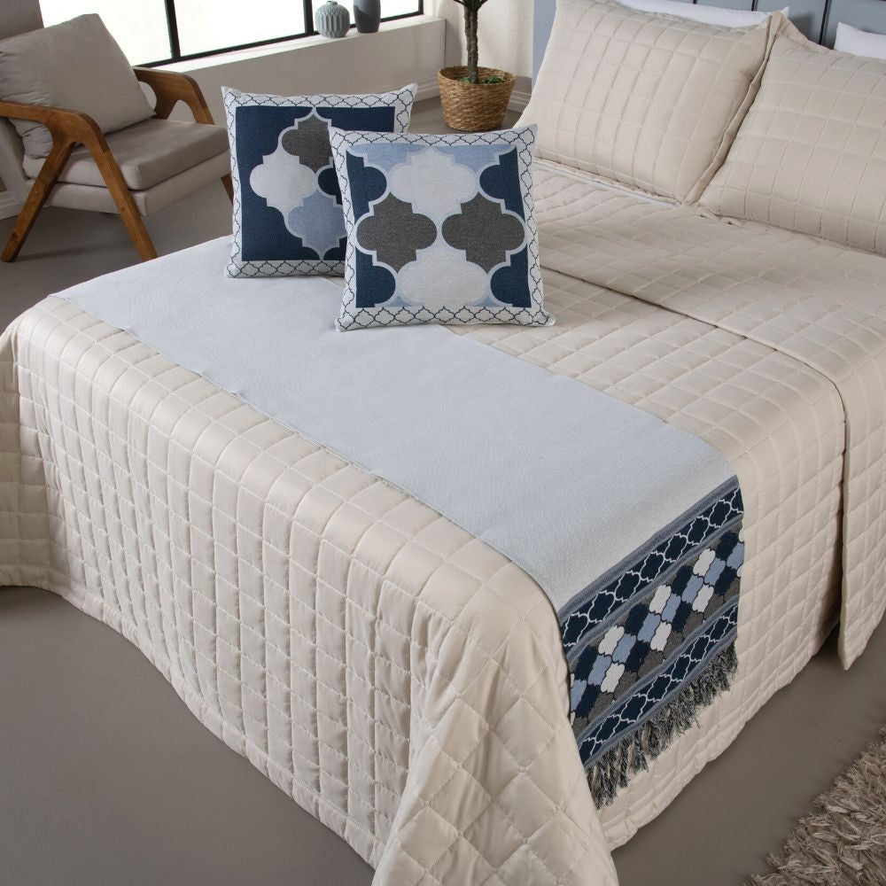5-Piece King Bed Runner Set Greece Jacquard 94.5 x 15.7 in – Decorative Throw with Cushions