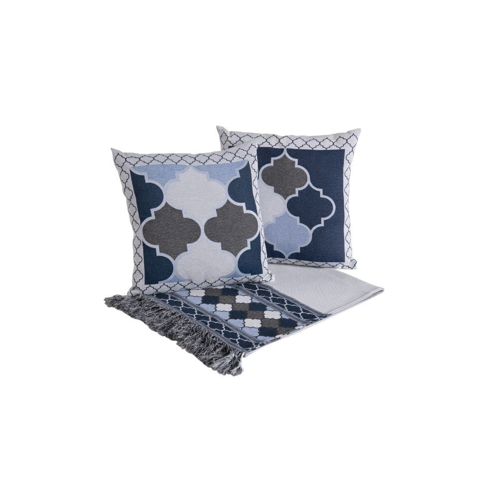 5-Piece King Bed Runner Set Greece Jacquard 94.5 x 15.7 in – Decorative Throw with Cushions