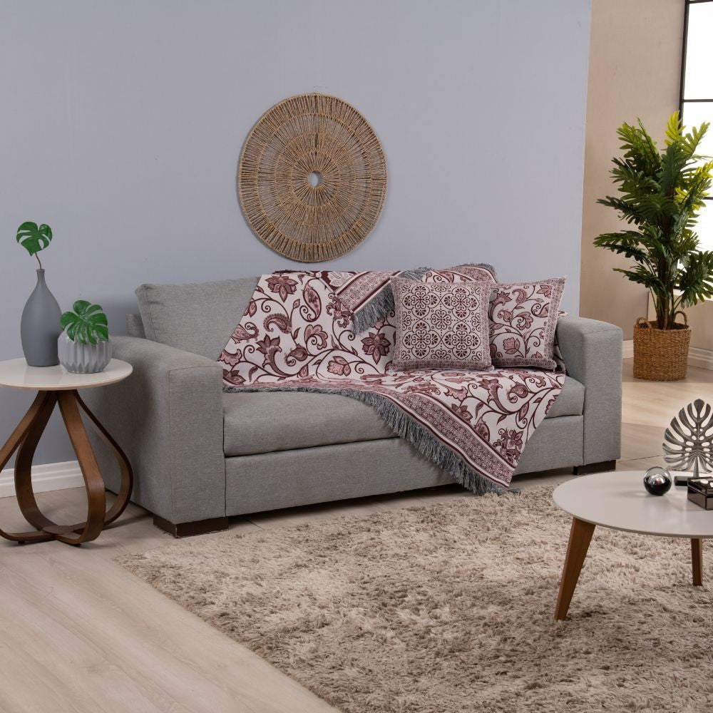 5-Piece Sofa Throw Set with Cushions – Jacquard Blanket 53 x 53 in with Fringe
