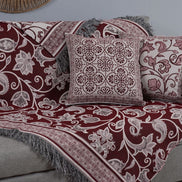5-Piece Sofa Throw Set with Cushions – Jacquard Blanket 53 x 53 in with Fringe