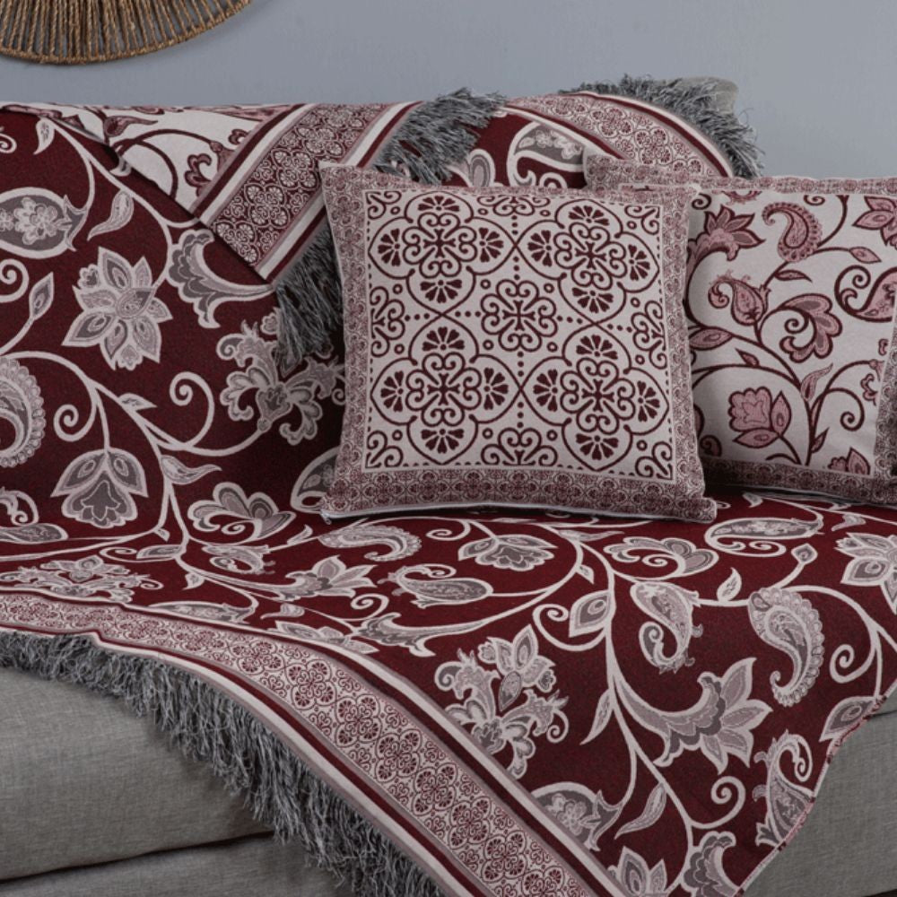 5-Piece Sofa Throw Set with Cushions – Jacquard Blanket 53 x 53 in with Fringe