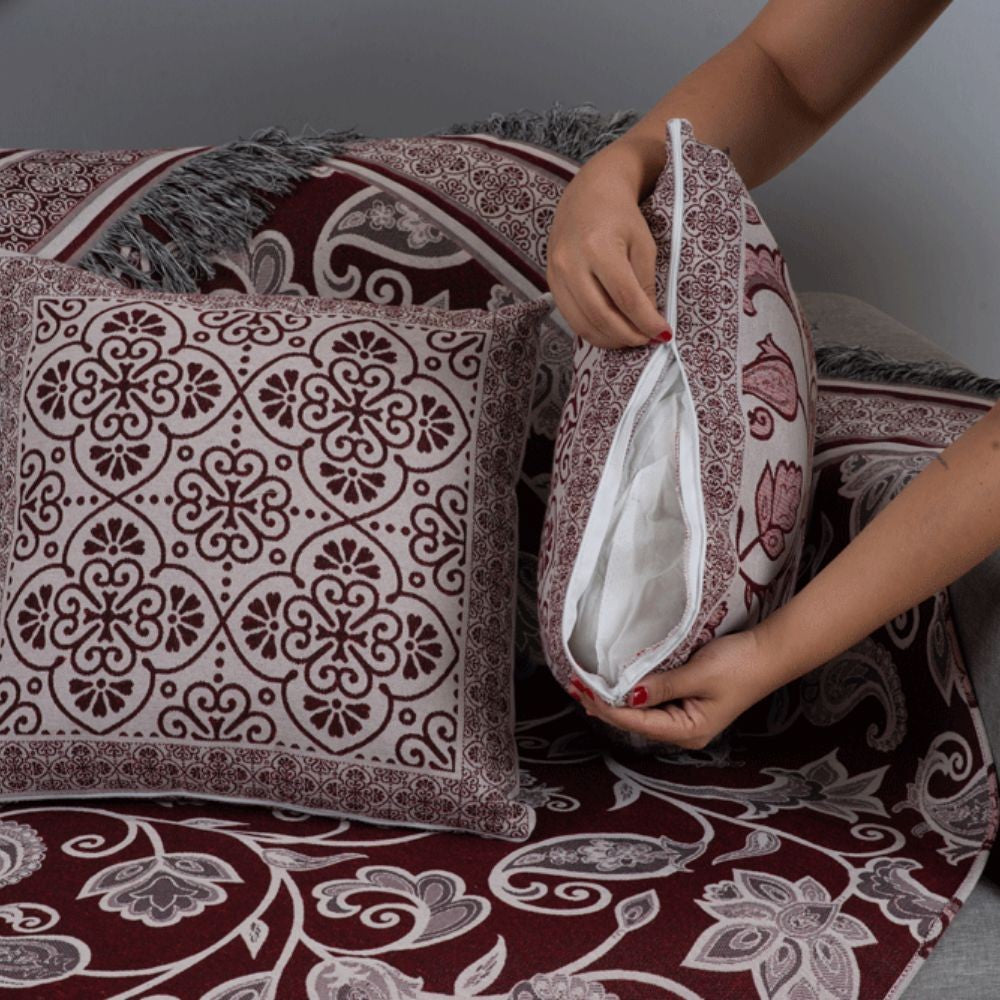5-Piece Sofa Throw Set with Cushions – Jacquard Blanket 53 x 53 in with Fringe