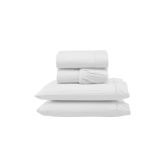 Full Sheet Set 4 Pieces White Hemstitch Detail 94.5 x 80.7 in – Soft Micropercale 300 Thread Count