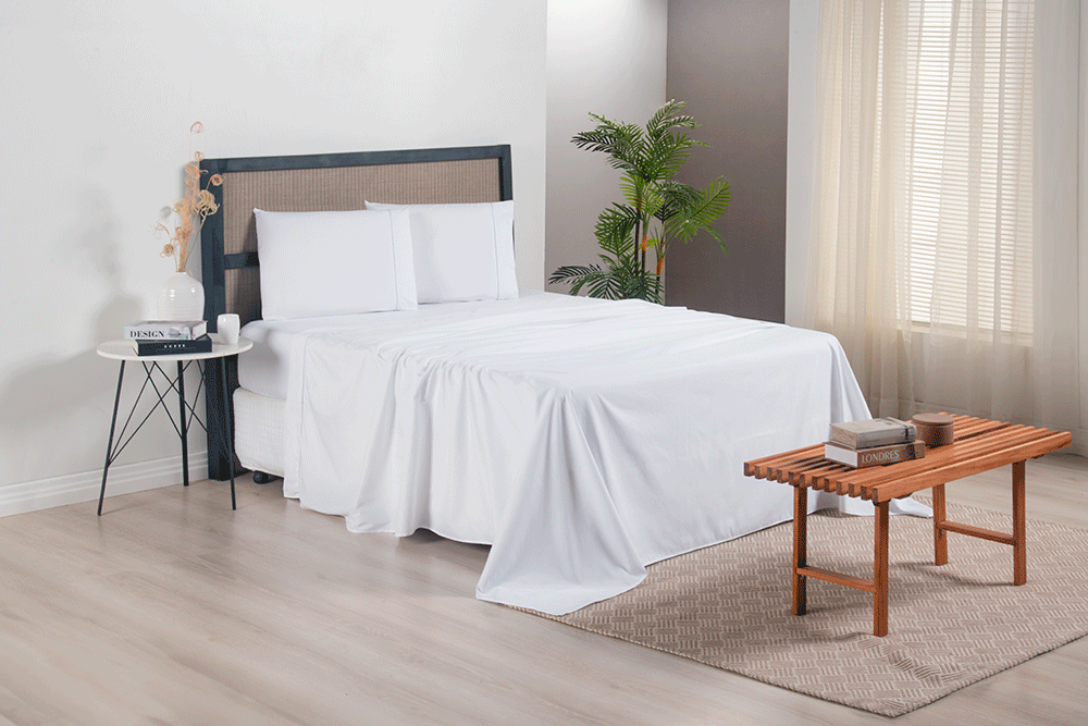 Full Sheet Set 4 Pieces White Hemstitch Detail 94.5 x 80.7 in – Soft Micropercale 300 Thread Count