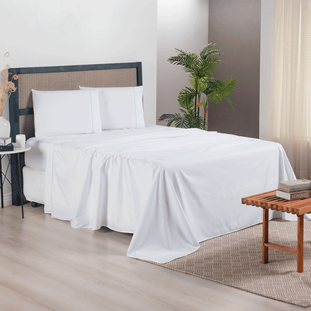 Full Sheet Set 4 Pieces White Hemstitch Detail 94.5 x 80.7 in – Soft Micropercale 300 Thread Count