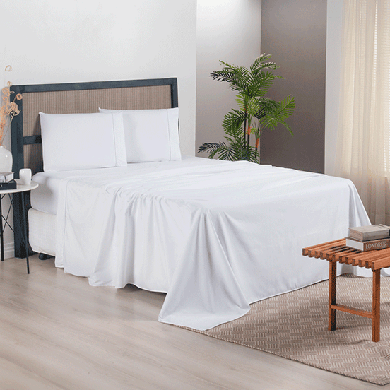 Full Sheet Set 4 Pieces White Hemstitch Detail 94.5 x 80.7 in – Soft Micropercale 300 Thread Count