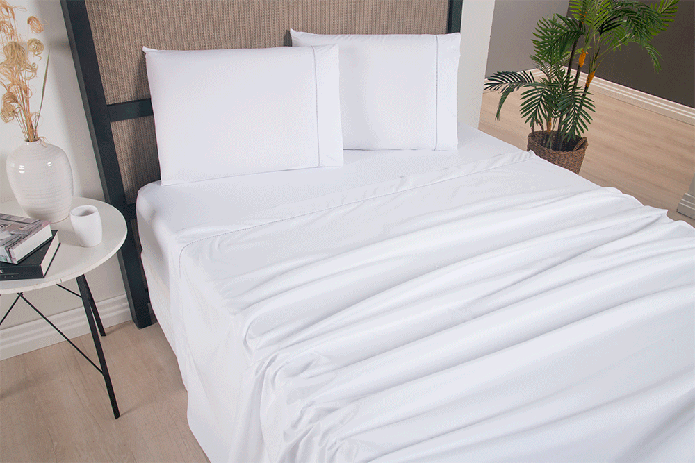 Full Sheet Set 4 Pieces White Hemstitch Detail 94.5 x 80.7 in – Soft Micropercale 300 Thread Count