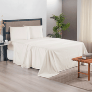 Full Sheet Set 4 Pieces Straw Beige Hemstitch Detail 94.5 x 80.7 in – Soft Micropercale 300 Thread Count
