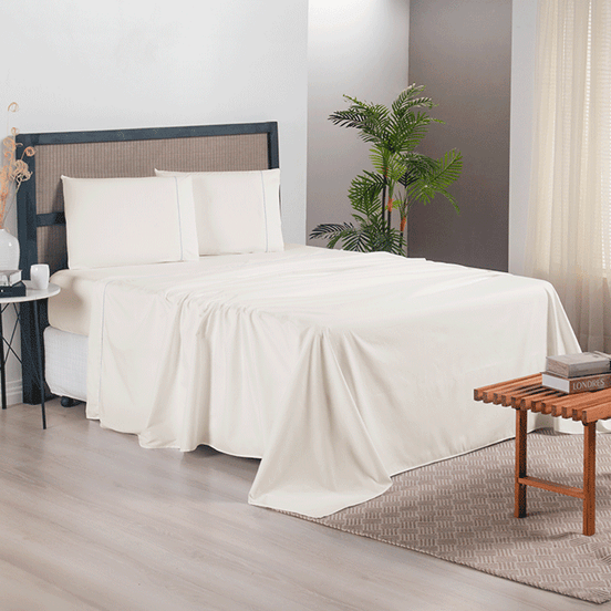 Conjunto de Lençol Versatile Ponto Palito Casal 4 Peças Micropercal Palha