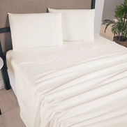 Full Sheet Set 4 Pieces Straw Beige Hemstitch Detail 94.5 x 80.7 in – Soft Micropercale 300 Thread Count